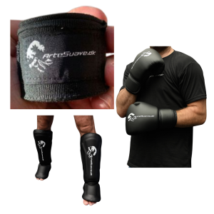 Kickboksning udstyrs pakke - Boksehandsker benbeskytter håndbin